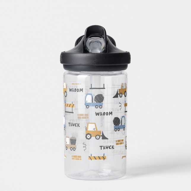 Colourful Construction Trucks Pattern Water Bottle (Front)