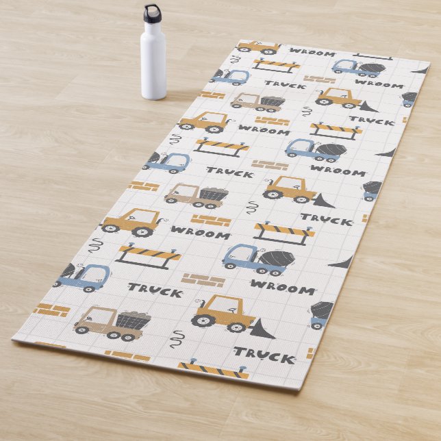 Colourful Construction Trucks Pattern Yoga Mat (In Situ)