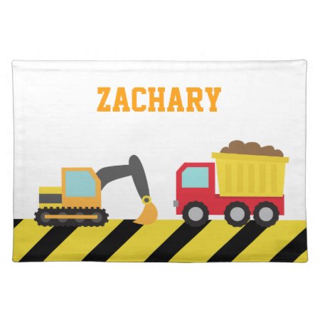 Colourful Construction Vehicle, For Kids Cloth Placemat