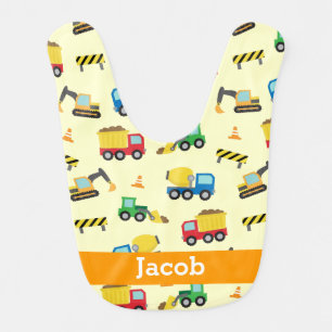 Colourful Construction Vehicles Pattern, Baby Boys Bib