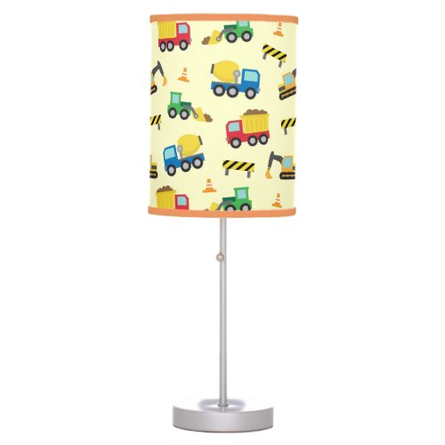 Colourful Construction Vehicles Pattern Boys Room Table Lamp
