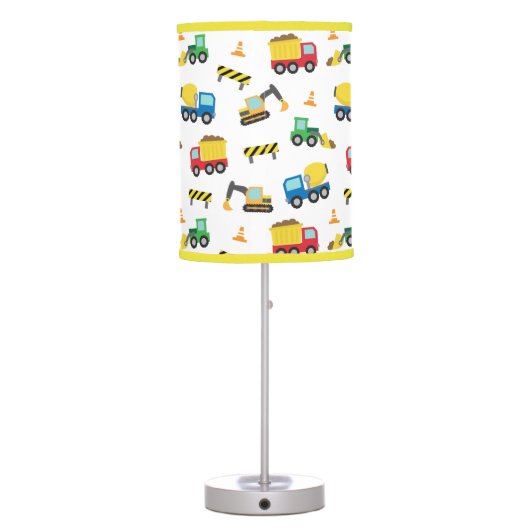 Colourful Construction Vehicles Pattern Boys Room Table Lamp (Back)
