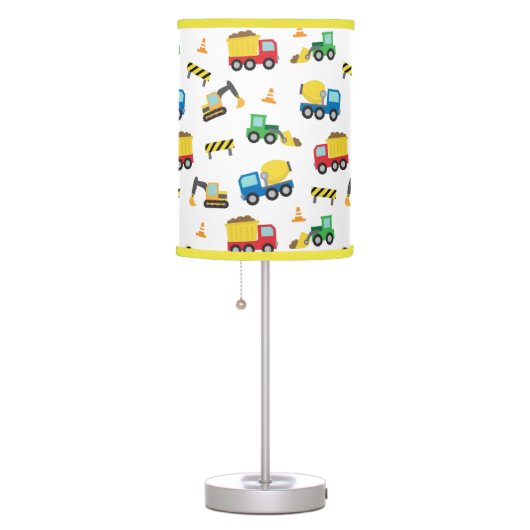 Colourful Construction Vehicles Pattern Boys Room Table Lamp (Right)