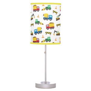 Colourful Construction Vehicles Pattern Boys Room Table Lamp by RustyDoodle at Zazzle