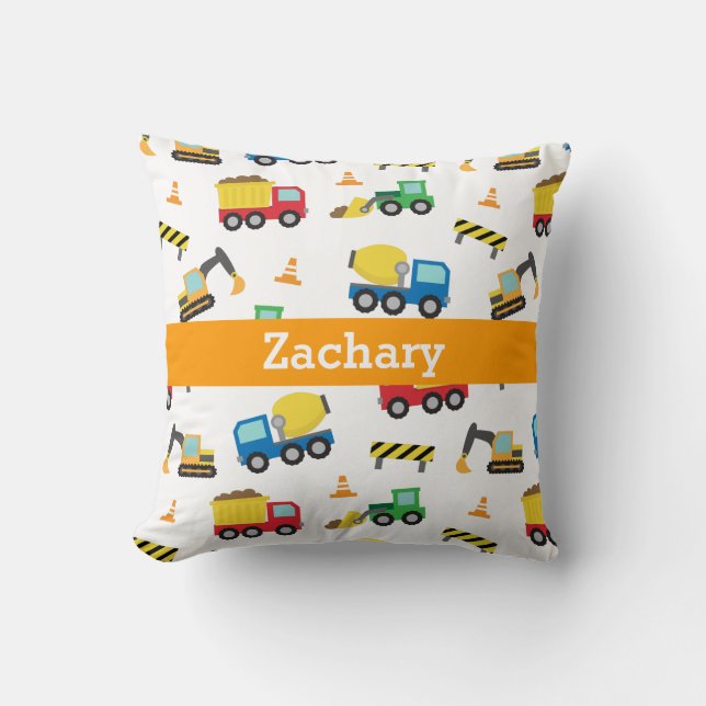 Colourful Construction Vehicles Pattern Boys Room Throw Pillow (Front)