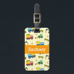 Colourful Construction Vehicles Pattern for Boys Luggage Tag<br><div class="desc">A cute and colourful construction vehicles theme pattern luggage tag for the boys for tagging and decorating their school bags. The pattern is make up of lots of construction elements like a red and yellow dump truck carrying the debris, an orange excavator, a green front loader pushing dirt, a blue...</div>