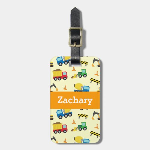 Colourful Construction Vehicles Pattern for Boys Luggage Tag