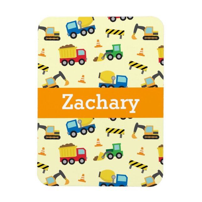 Colourful Construction Vehicles Pattern for Boys Magnet (Vertical)