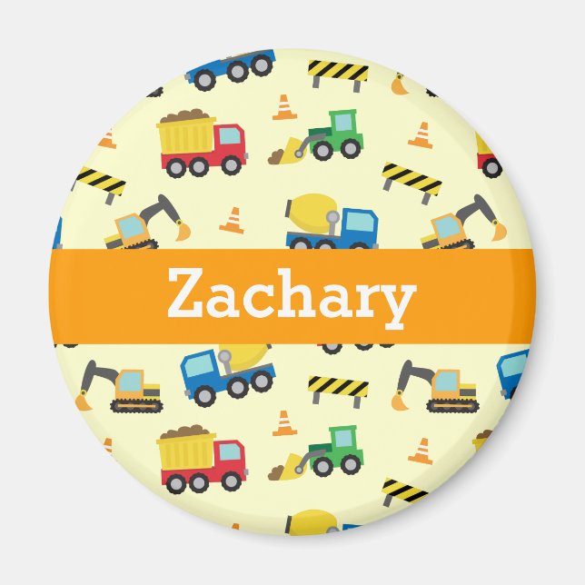 Colourful Construction Vehicles Pattern for Boys Magnet (Front)