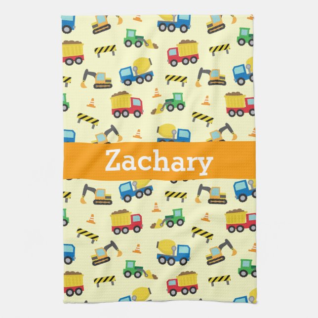 Colourful Construction Vehicles Pattern for Boys Towel (Vertical)