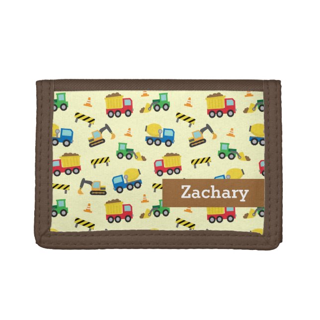 Colourful Construction Vehicles Pattern for Boys Tri-fold Wallet (Front)