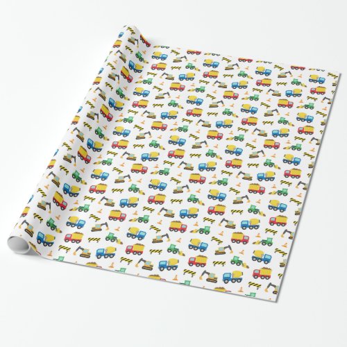 Colourful Construction Vehicles Pattern for Boys Wrapping Paper