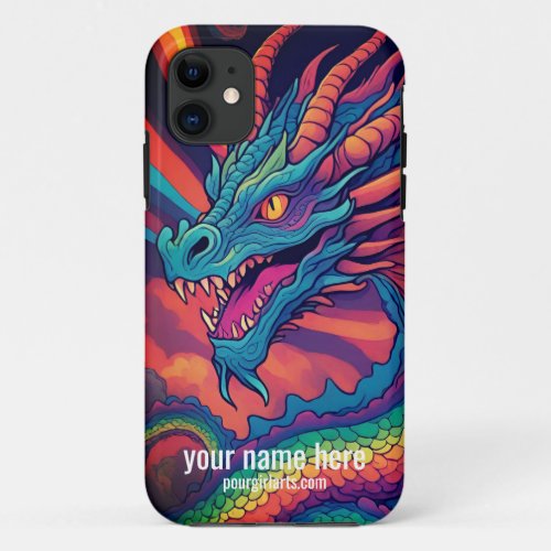 COLOURFUL COOL RAINBOW DRAGON DRAWING iPhone 11 CASE