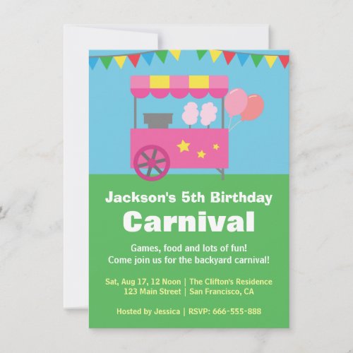Colourful Cotton Candy Carnival Birthday Party Invitation