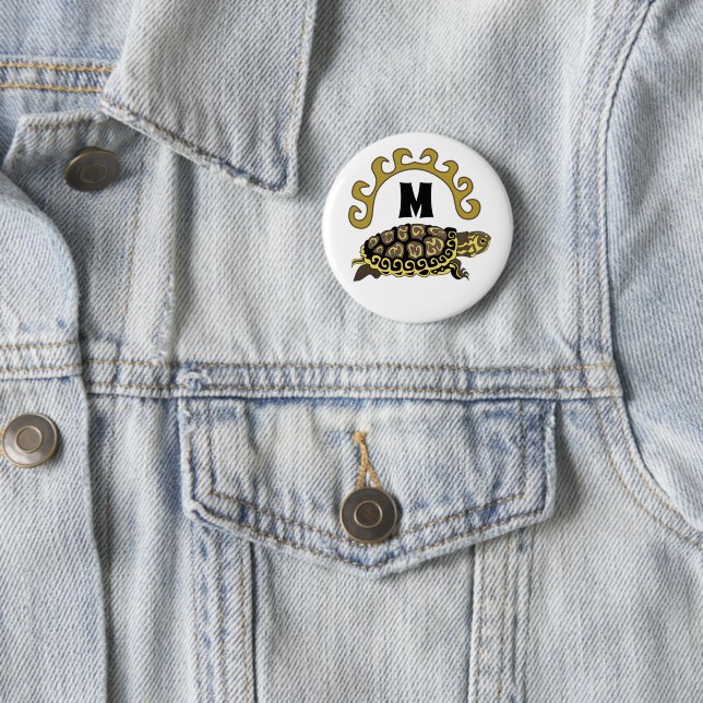 Colourful Cumberland Slider Turtle Monogram Button (In Situ)