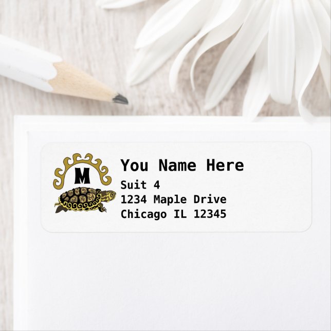 Colourful Cumberland Slider Turtle Monogram Label (Insitu)
