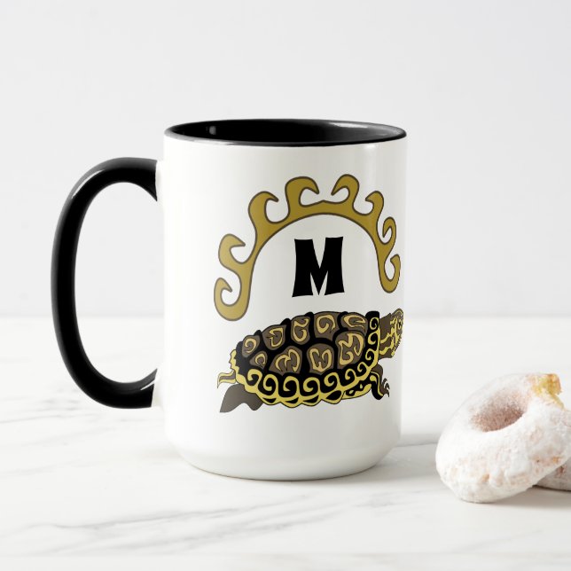 Colourful Cumberland Slider Turtle Monogram Mug (With Donut)