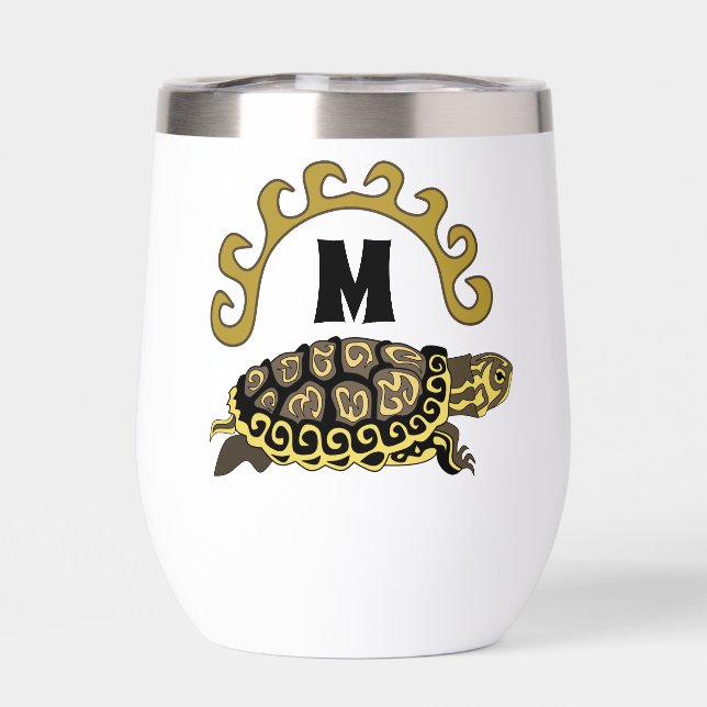 Colourful Cumberland Slider Turtle Monogram Thermal Wine Tumbler (Back)