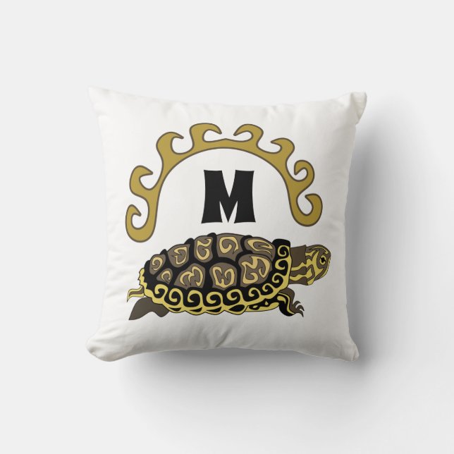 Colourful Cumberland Slider Turtle Monogram Throw Pillow (Front)