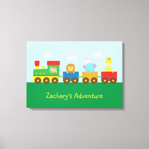 Colourful Cute Animal Train For Kids Bedroom Canvas Print