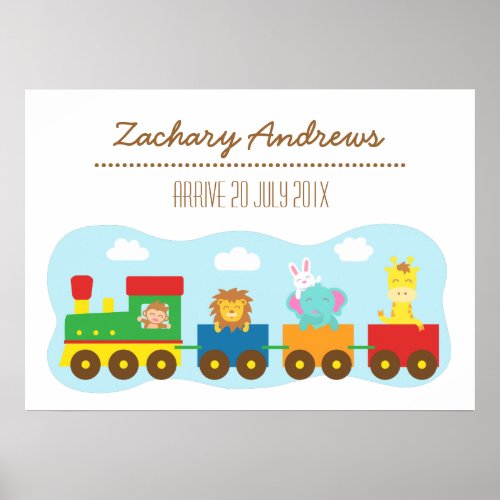 Colourful Cute Animal Train For Kids Bedroom Poster