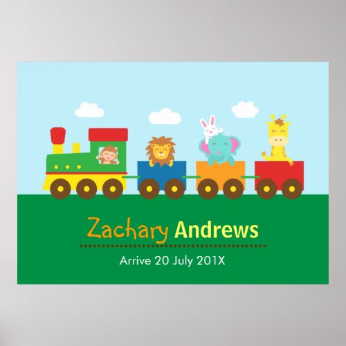 Colourful Cute Animal Train For Kids Bedroom Poster