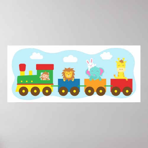 Colourful Cute Animal Train For Kids room Poster