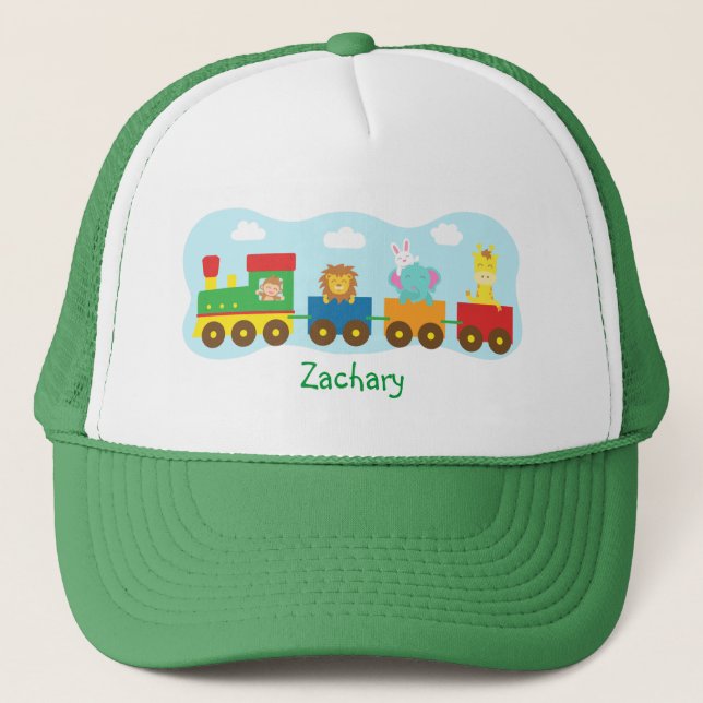 Colourful Cute Animal Train Transport Trucker Hat (Front)