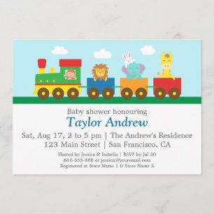 Colourful Cute Animals Train Baby Shower Party Invitation