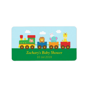 Colourful Cute Animals Train Baby Shower Party Label