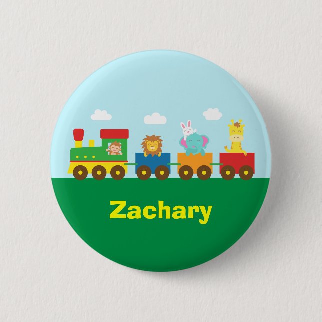 Colourful Cute Animals Train for Kids Button (Front)