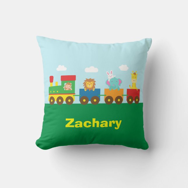 Colourful Cute Animals Train for Kids Room Throw Pillow (Front)