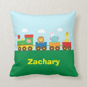 Colourful Cute Animals Train for Kids Room Throw Pillow