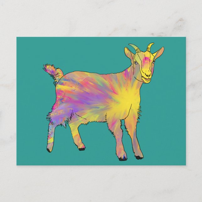 Colourful Cute Artsy Goat Funny Funky Animal Art Postcard (Front)