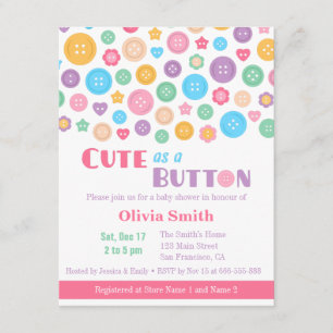 Colourful Cute as a Button Baby Shower Invitations