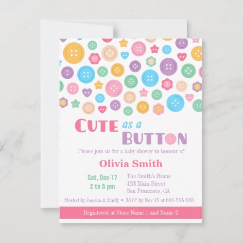 Colourful Cute as a Button Baby Shower Invitations
