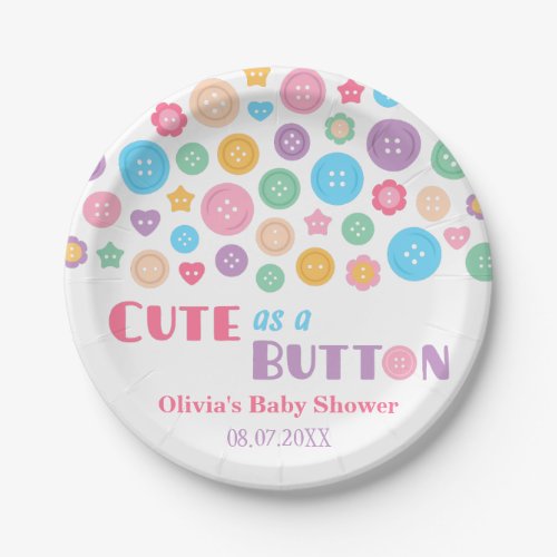 Colourful Cute as a Button Baby Shower Supplies Paper Plates