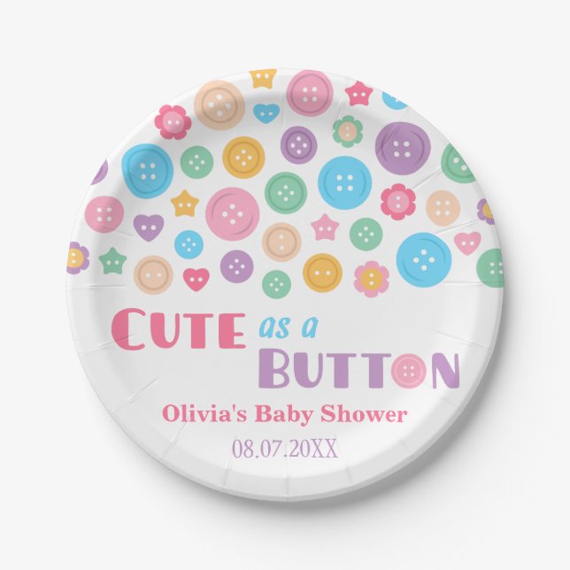 Colourful Cute as a Button Baby Shower Supplies Paper Plates (Front)