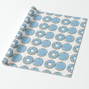 Colourful Cute Blue Donuts Birthday Party Wrapping Paper