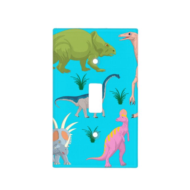 Colourful cute dinosaur kids room nursery light switch cover (Front)