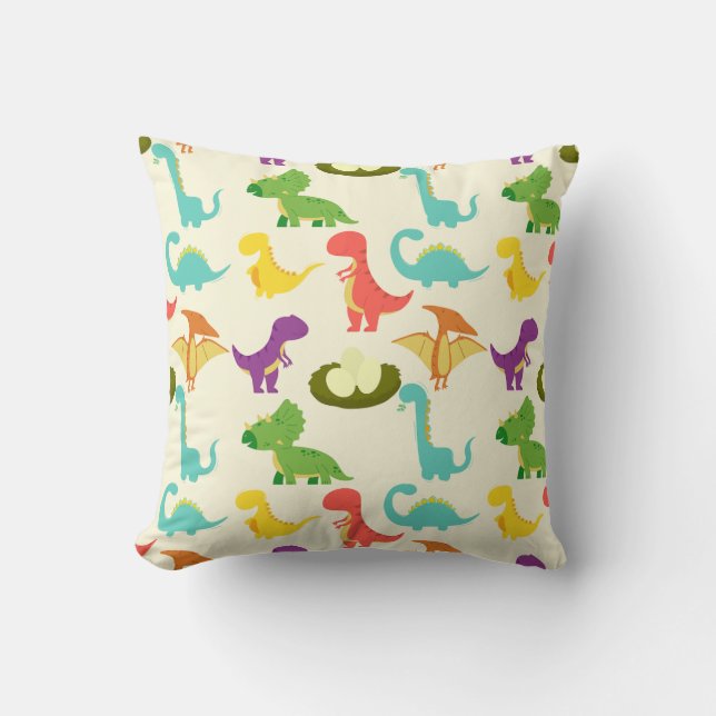 Colourful Cute Dinosaur Throw Pillow (Front)