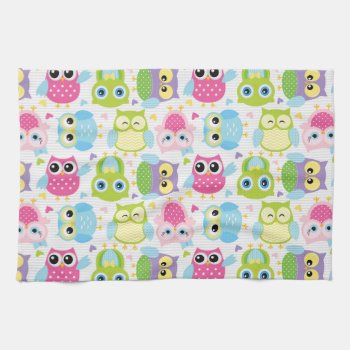 Colourful Cute Little Owls Pattern Towel by HomeDecoration at Zazzle