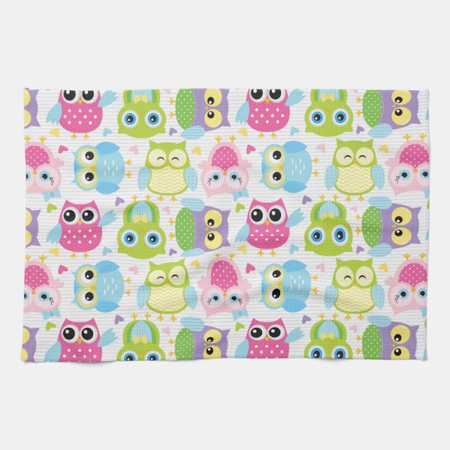 Colourful cute little owls pattern towel (Horizontal)