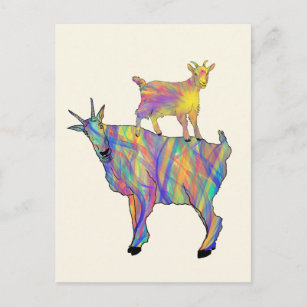 Colourful Cute Psychedelic Goats Farm Animal Art Postcard