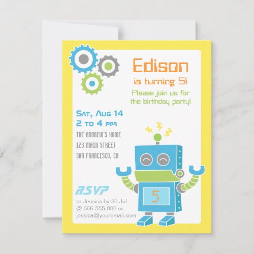 Colourful Cute Robot Birthday Party Invitations