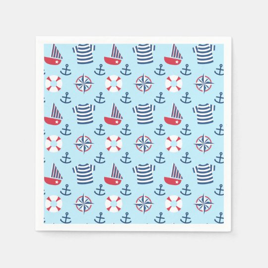 Colourful Cute Sailboat Anchor Nautical Party Paper Napkin