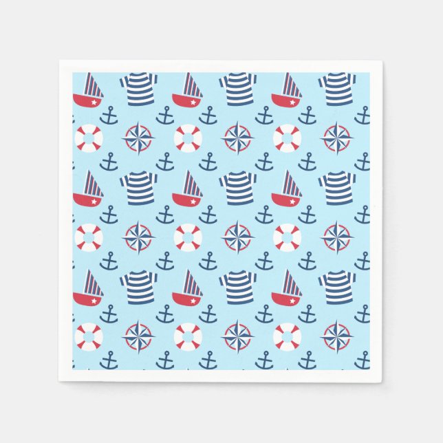 Colourful Cute Sailboat Anchor Nautical Party Paper Napkins (Front)