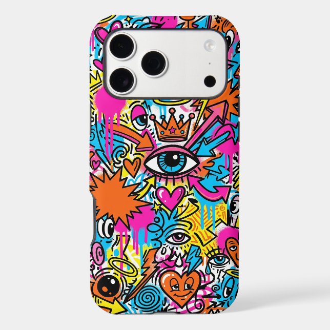 Colourful Cyberpunk Doodle Eye iPhone Case (Back)
