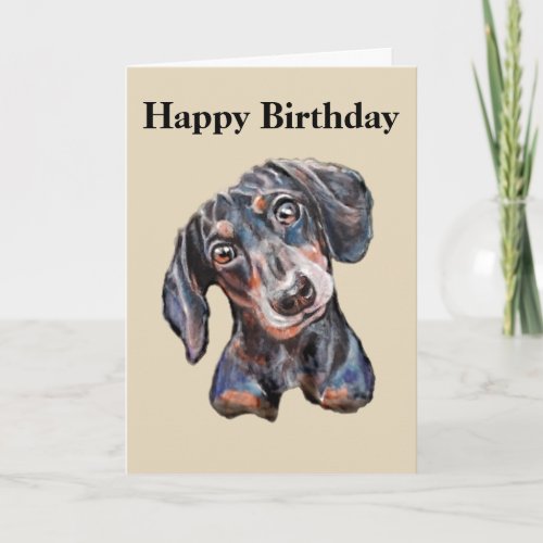 Colourful Dachshund sausage dog art Happy Birthday Card