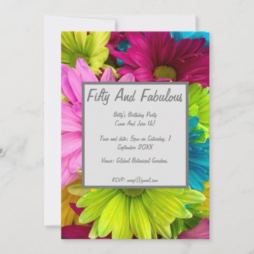 Colourful Daisies Fifty And Fabulous Birthday Invitation